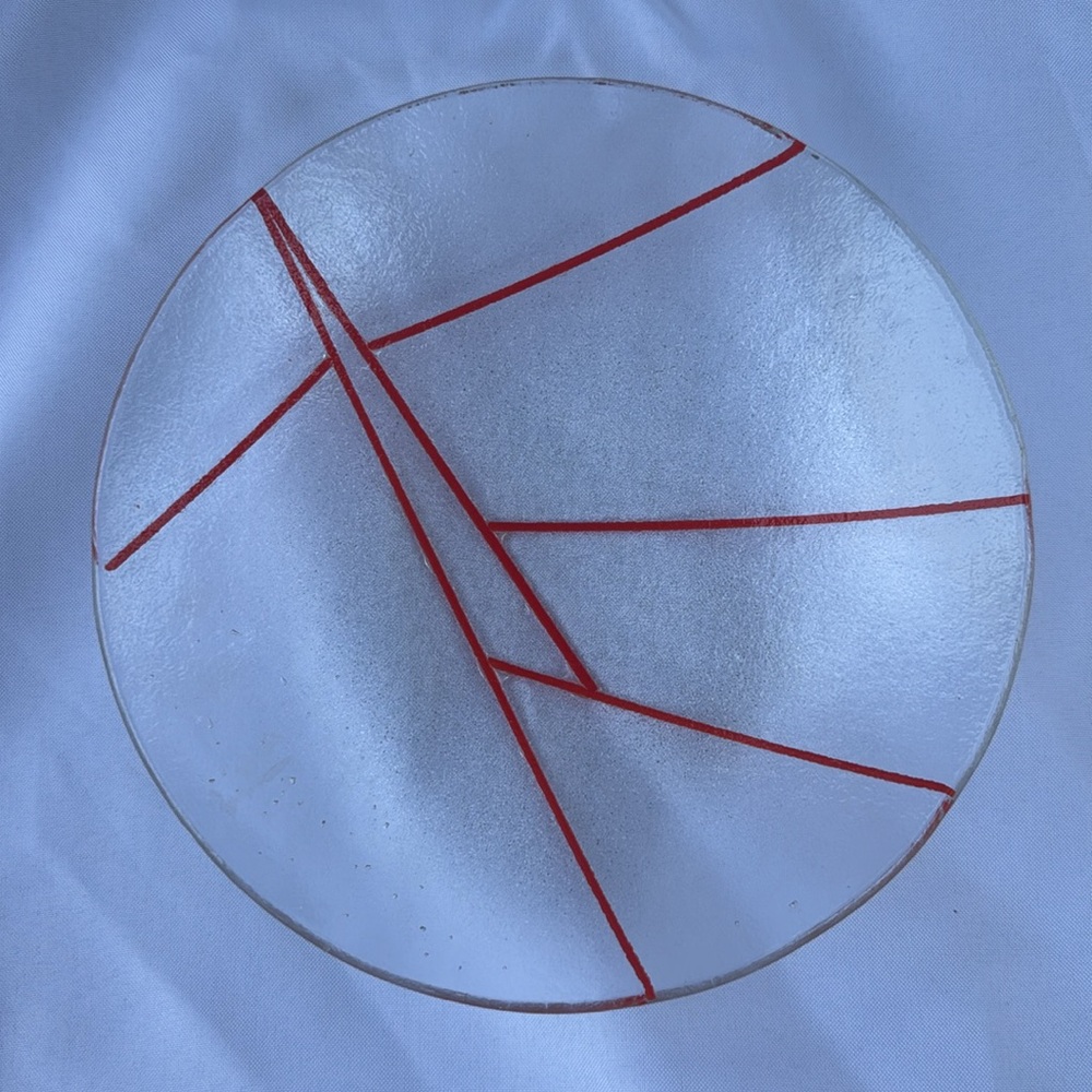 Vintage MCM Modern Glass Art Plate with Red Accents - Picture 2 of 4